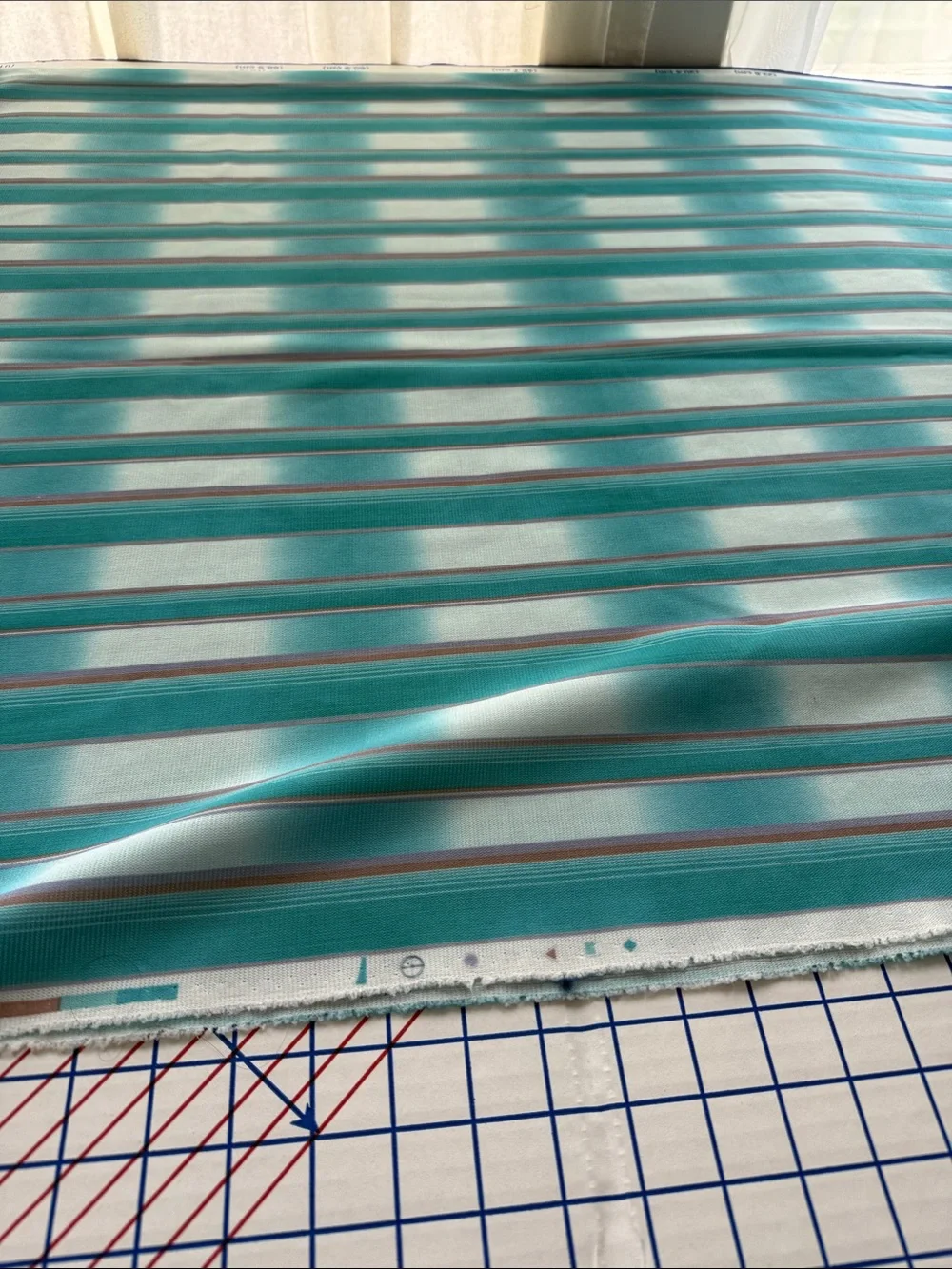 Vintage 1970s Polyester Double Knit Stripe Fabric 1 Yard x 60” Turquoise White